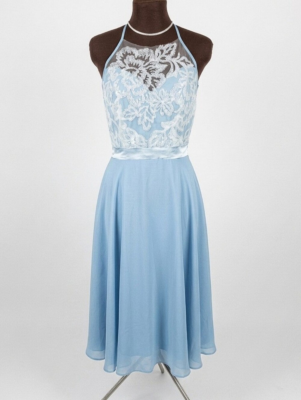 NWT Sz Small Light Blue Lace Halter Midi Dress